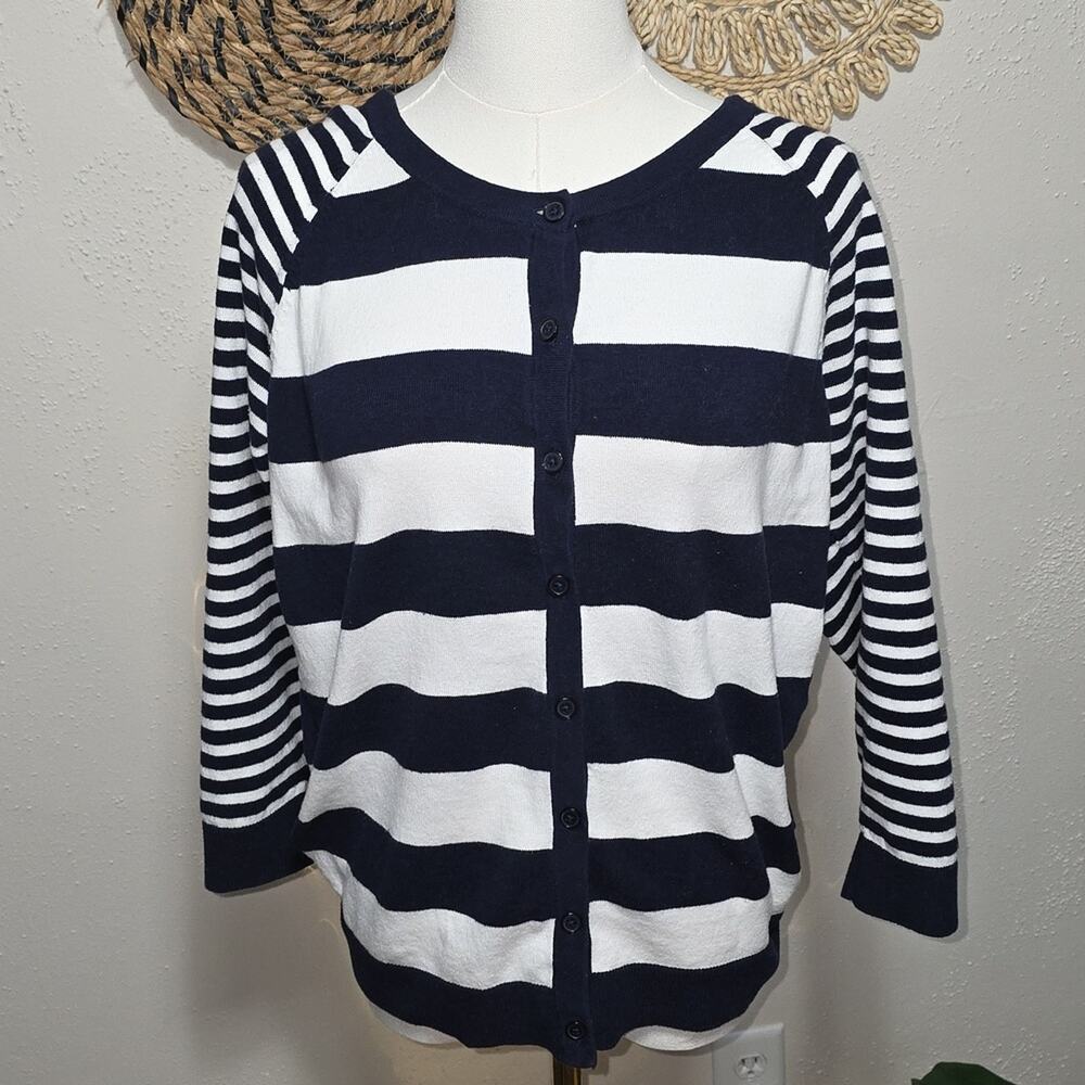 Merona Navy & Winter White Striped Lightweight Layering Cardigan Sweater Womens